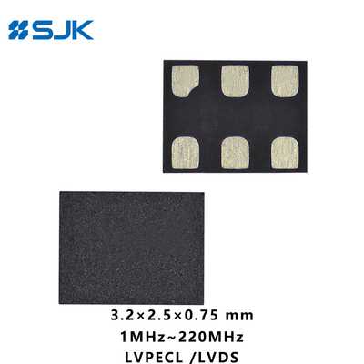 SMD 3225 Tamaño programable MEMS LVPECL Oscilador diferencial con 6 Pads Soporte 1-220MHz 2.25-3.63V